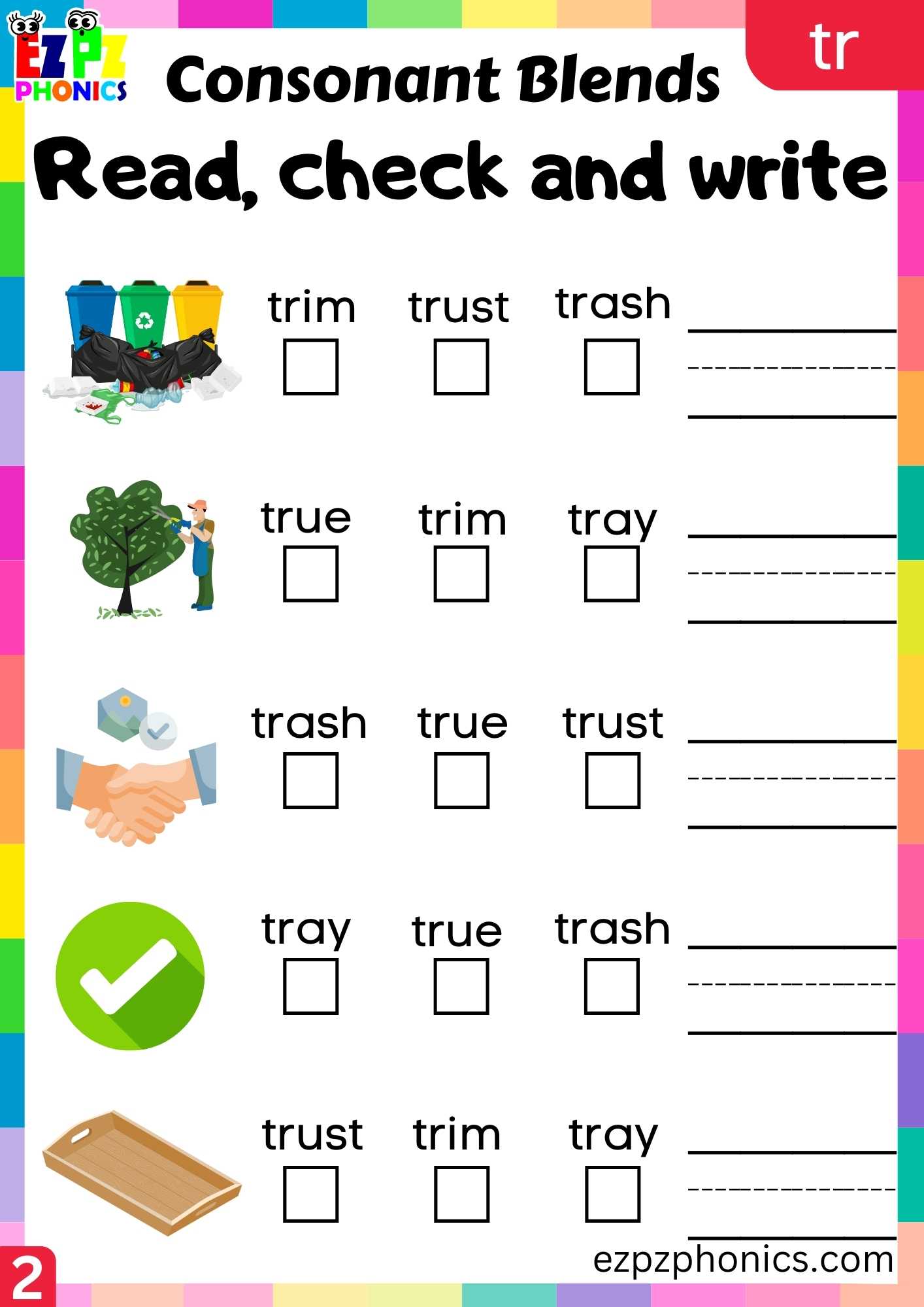 Group2 Tr Words Read Check And Write Phonics Consonant Blends